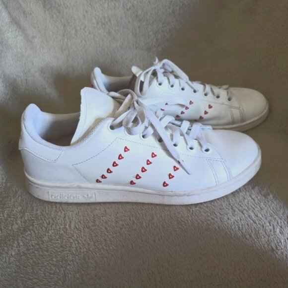 Adidas Stan Smith Heart Stripe White Leather Sneakers size 7 - Picture 1 of 13